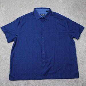 Nat Nast Shirt Mens 2XL XXL Blue Geometric Silk/Cotton Short Sleeve Button Up